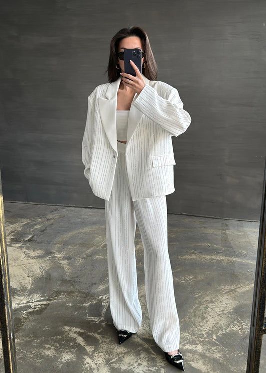 Premium Taşlı Takım BEYAZ