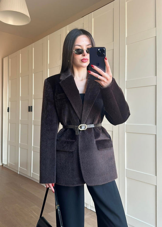 Alpaka Kemerli Ceket KOYU KAHVE