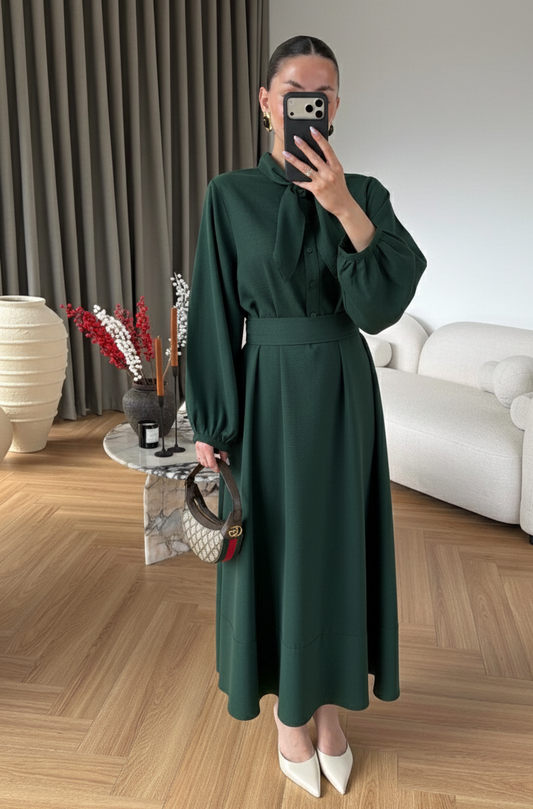 Ayşima Yaka Detaylı Elbise YEŞİL