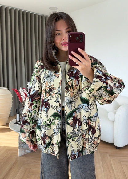 Çiçekli Jakarlı Bomber Mont RENKLİ