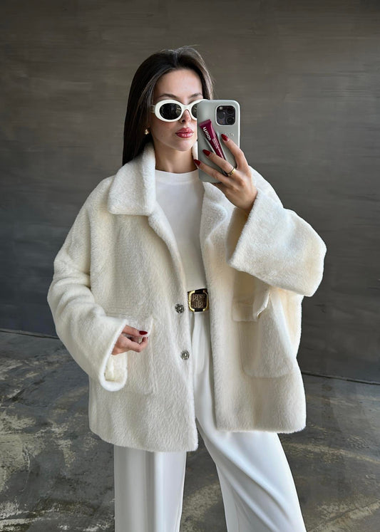 Çift Cepli Kürk BEYAZ