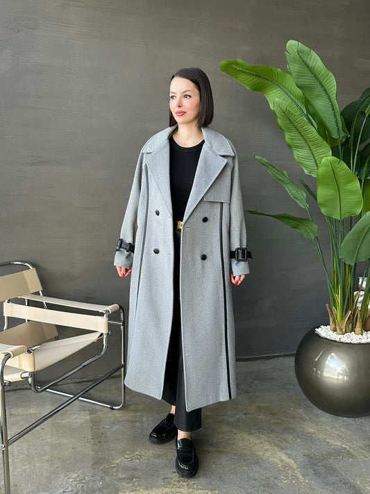 Deri Detaylı Premium Kaban GRİ