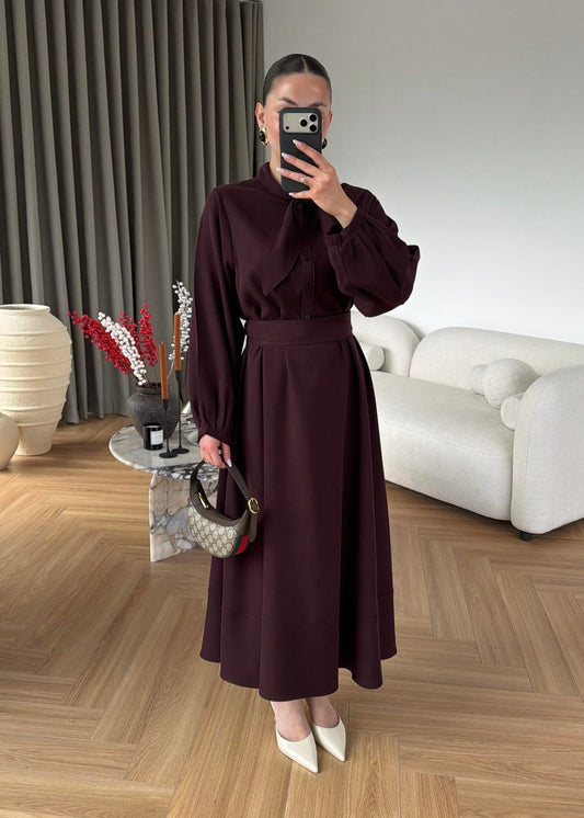 Ayşima Yaka Detaylı Elbise MÜRDÜM