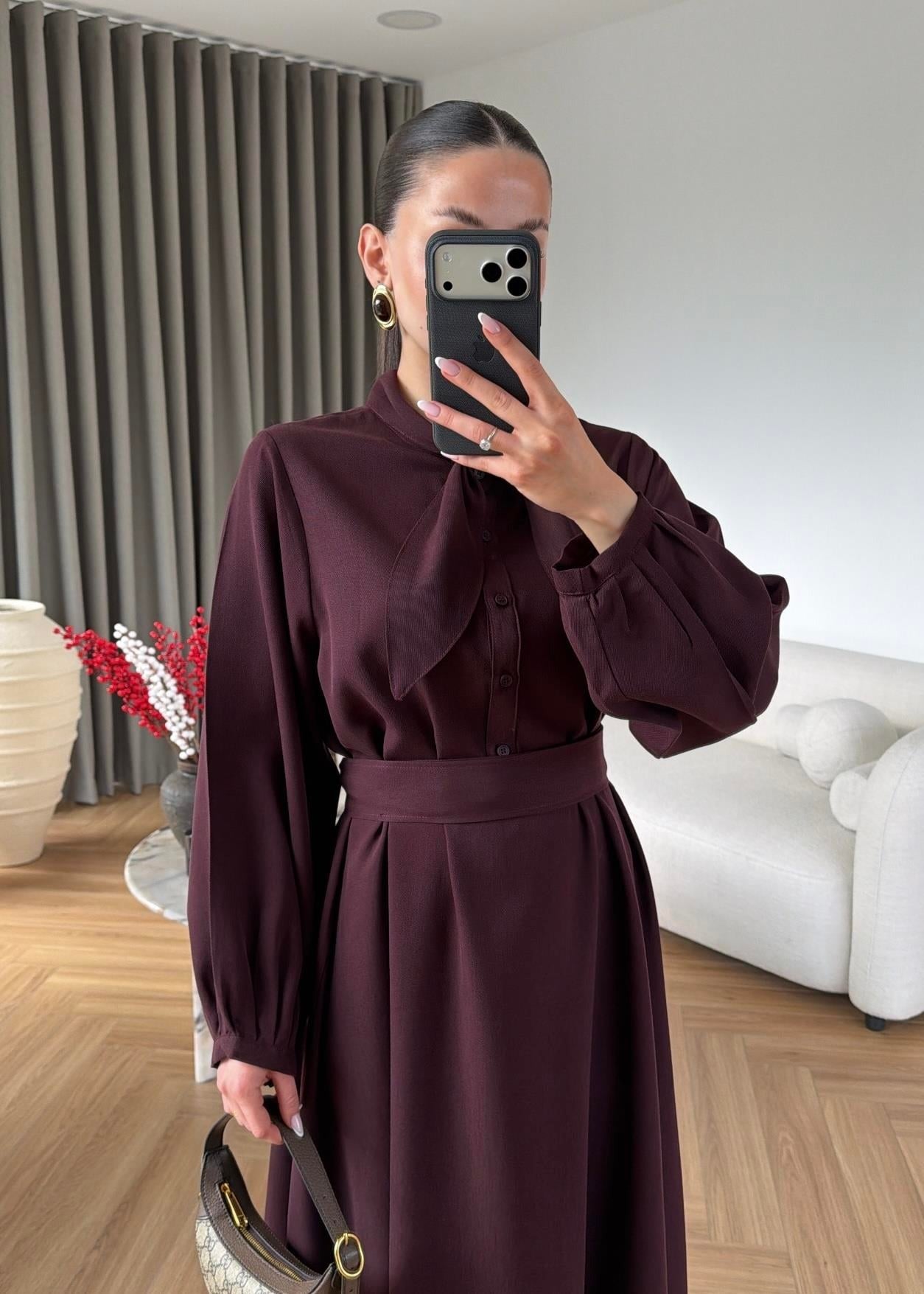 Ayşima Yaka Detaylı Elbise MÜRDÜM