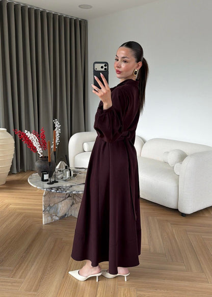 Ayşima Yaka Detaylı Elbise MÜRDÜM