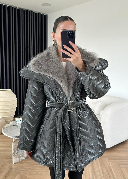 Rugan Kürk Detaylı Mont ANTRASİT